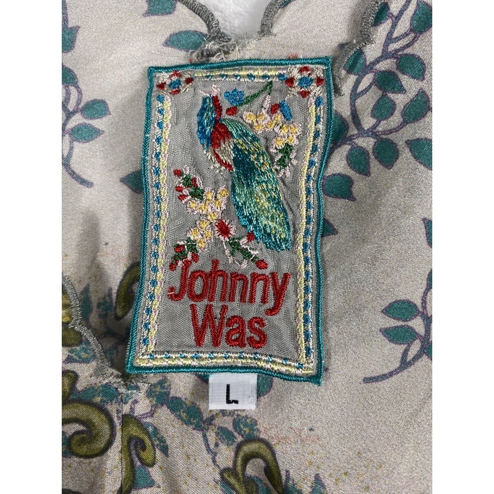 Johnny Was 100% Washable Silk Kimono Sz L Artsy Resort Cover Up Luxe Bohemian - Picture 14 of 14